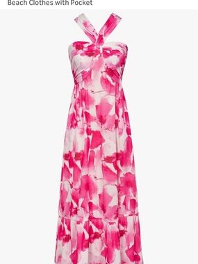 Grace Karin Pink & White Floral Halter Maxi Dress